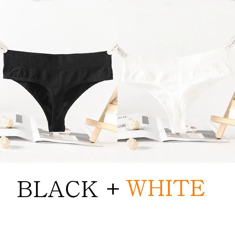 2PCS/Set G-String Seamless Panties Women Thongs Sexy Lingerie Solid Color Female High Waist Thongs Women's Underwear