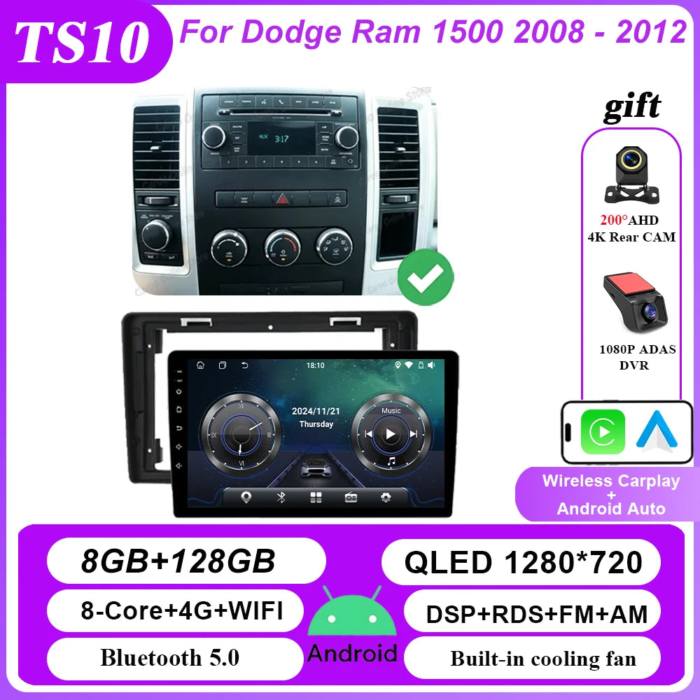 Android 16 Car Stereo for Dodge Ram 1500 2008-2012 - CarPlay & GPS Navigation