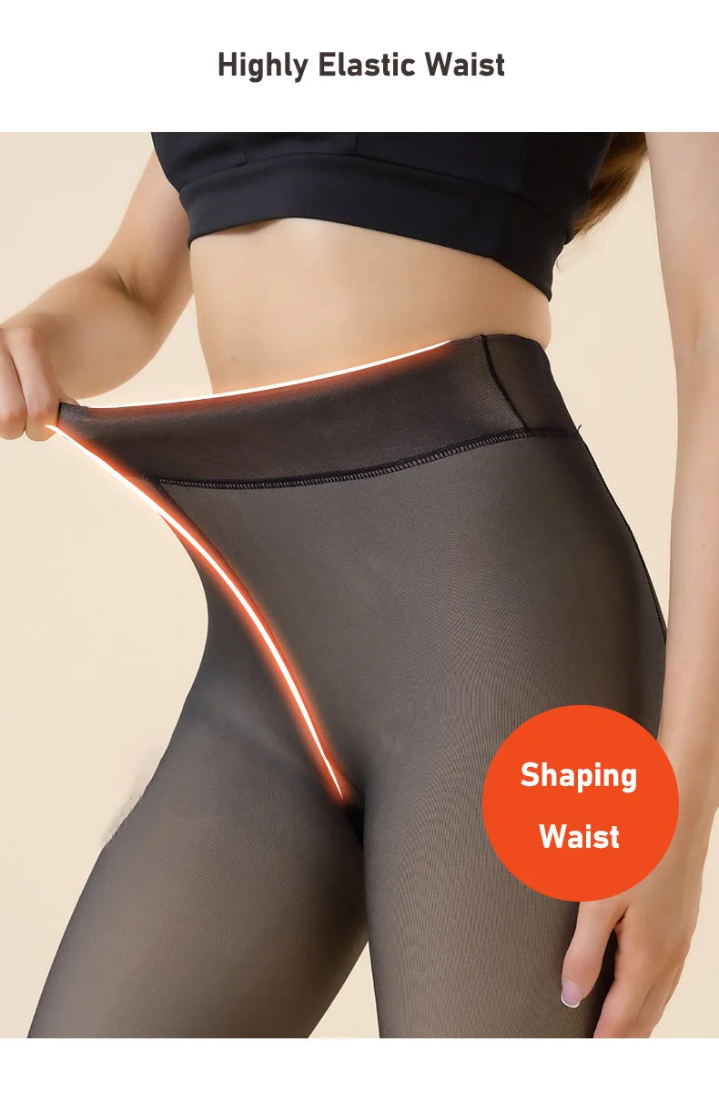 Women's Fleece-Lined Thermal Pantyhose, Sheer Look