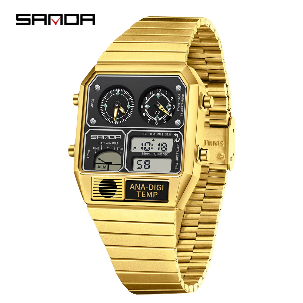 SANDA Fashion Hot 3192 Men Watch Thermometer Stopwatch Timing Men's Digital Wristwatch Multifunctional Waterproof Man Watches