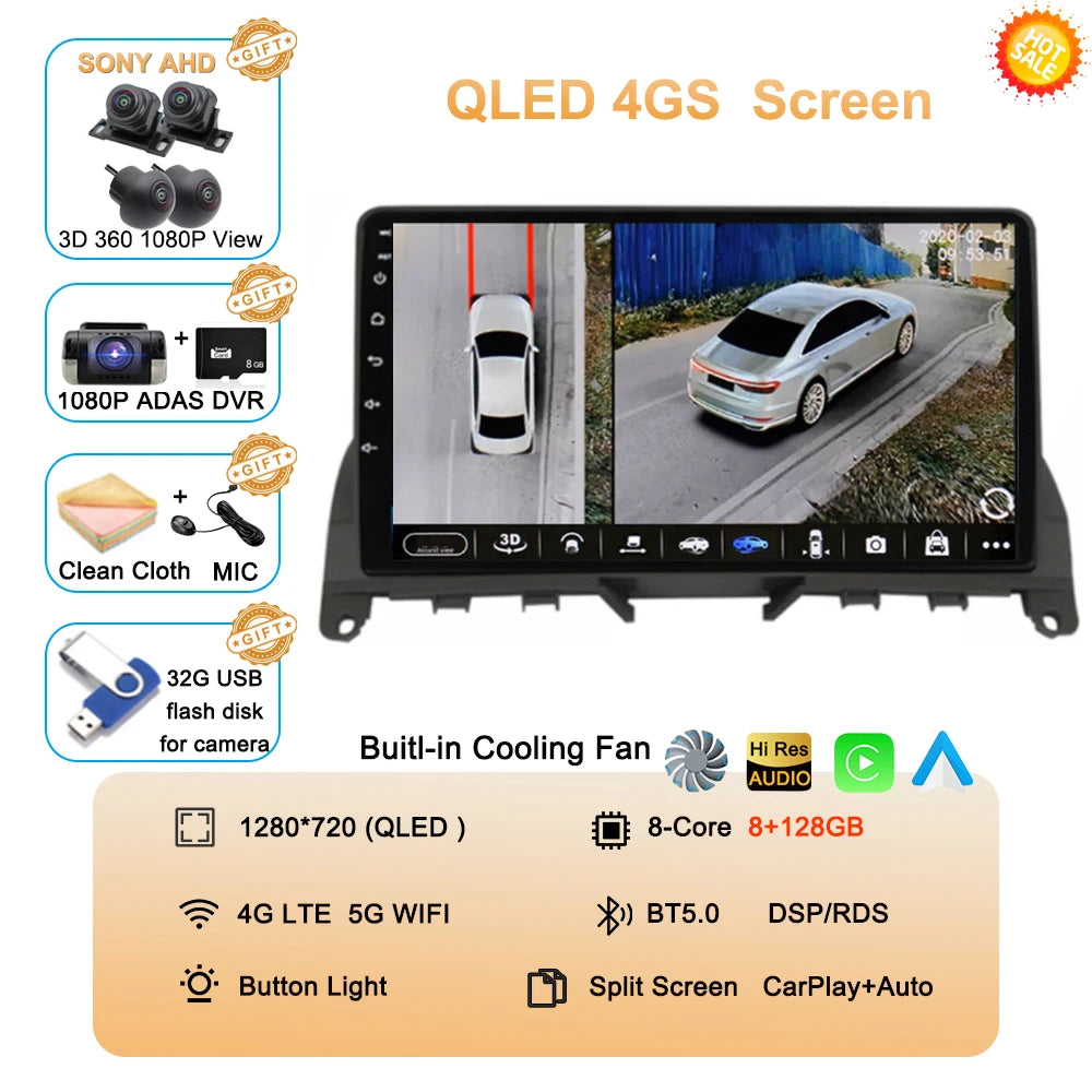 Car Stereo with Apple CarPlay & Android Auto, Compatible with Mercedes-Benz C-Class W204 S204 (C180 C220)