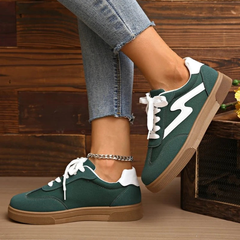Tennis Sneakers for Women — Mixed-Color Lace-Up Vulcanized Trainers