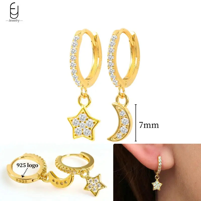 925 Sterling Silver Crystal Drop Earrings for Women - Heart & Flower Studs