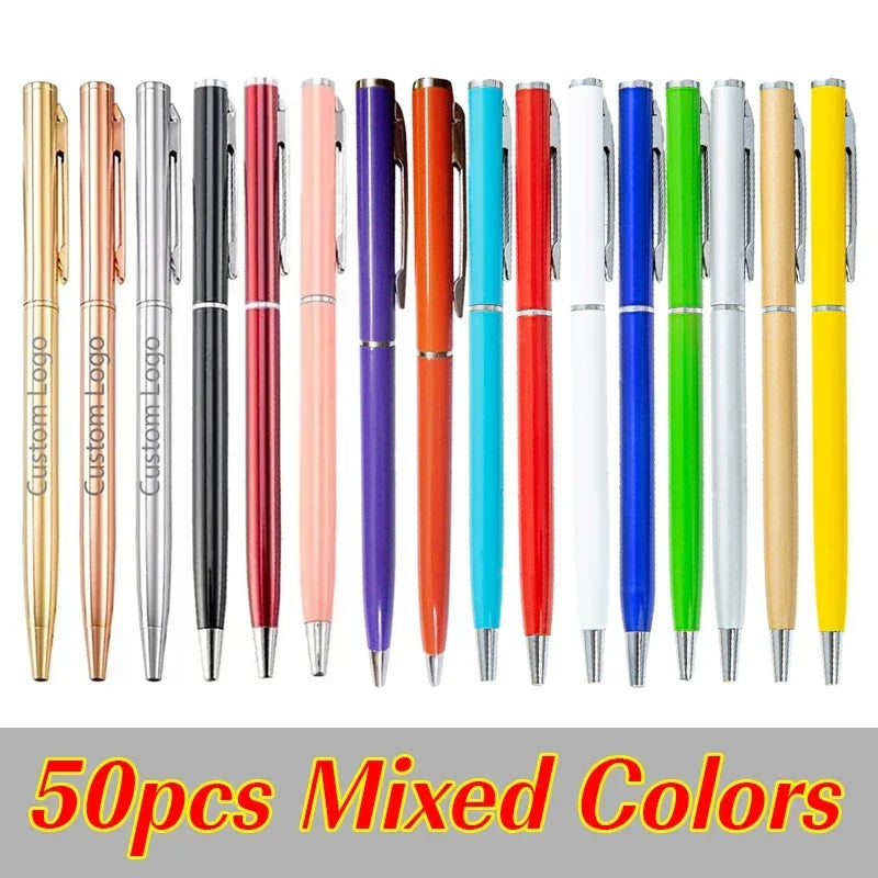 50 Pcs Metal Ballpoint Pen Rose Gold Pen Custom Logo School Office Supplies Stationery Business Gift Lettering Engraved Name