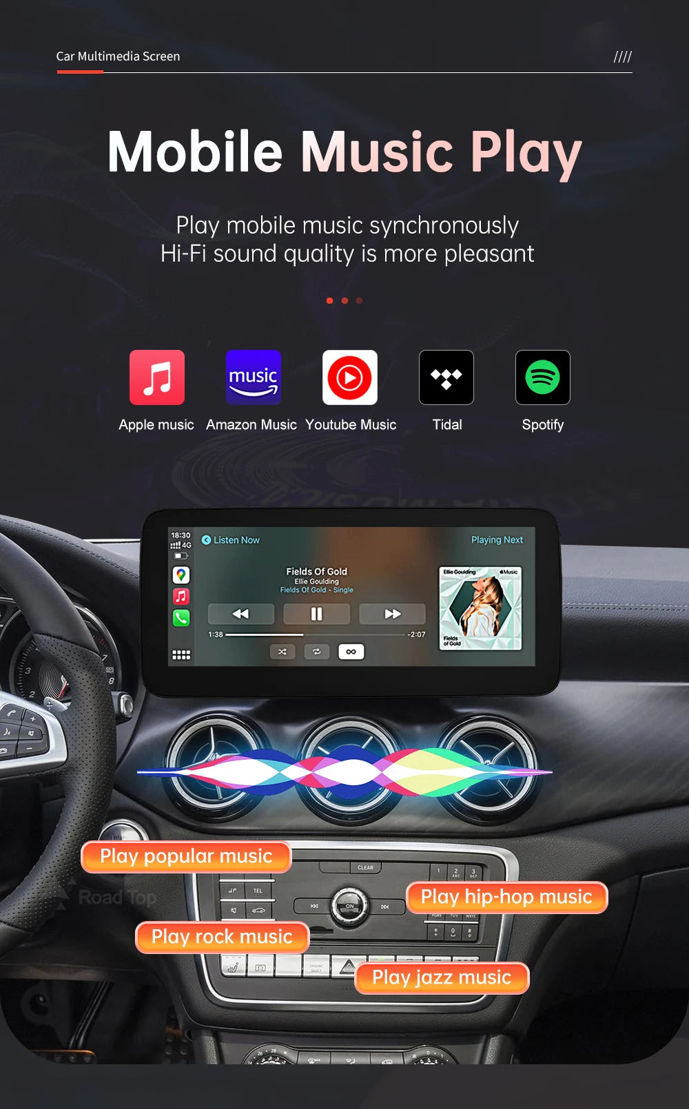 RoadTop Wireless CarPlay Android Auto Car Multimedia Display For Mercedes-Benz CLA GLA A Class W176 2026-2026 NTG5.0 TouchScreen