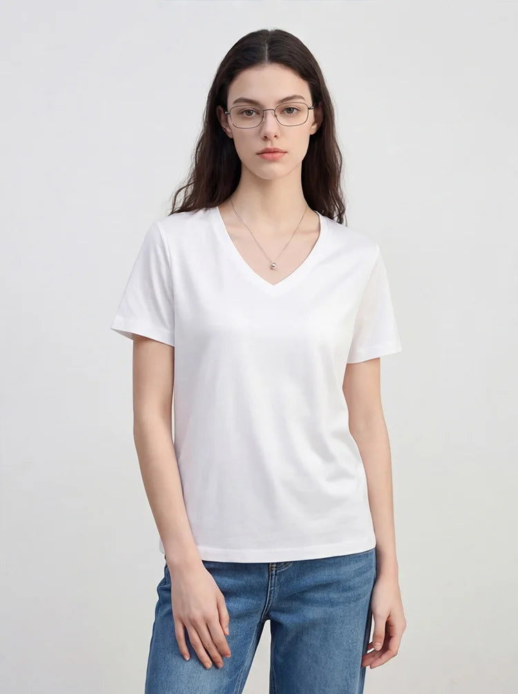 Women's Luxury Mulberry Silk Cotton T-Shirt – Loose Round Neck Short Sleeve Solid Basic Top