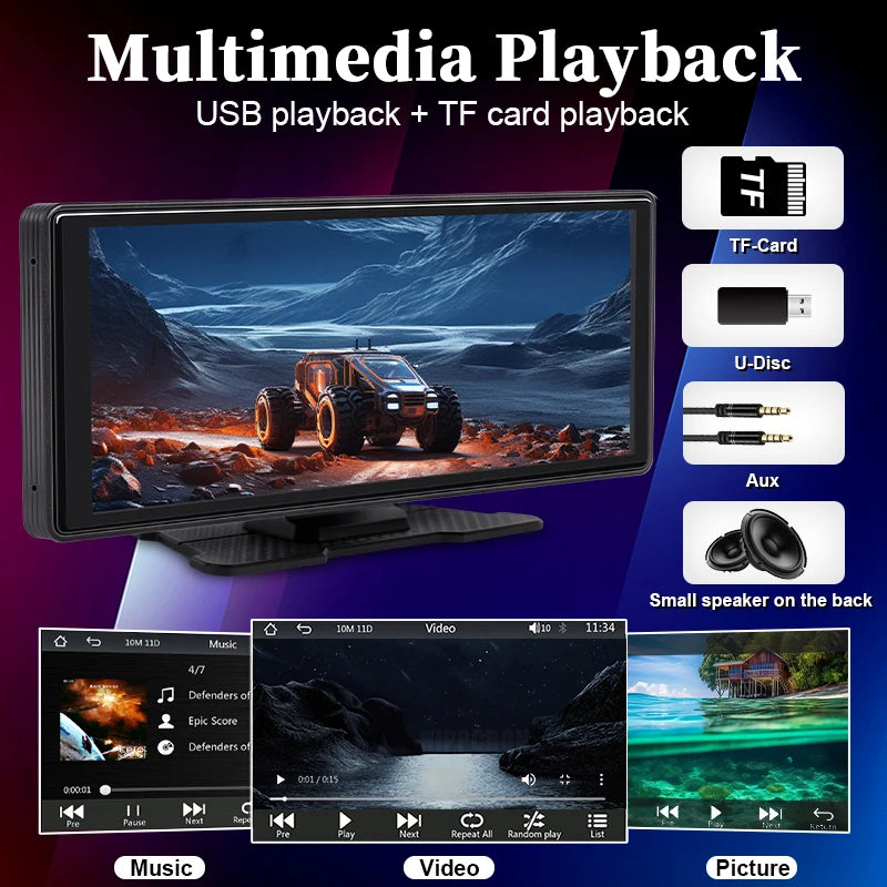 Hippcron 10.26'' Car Radio Screen Multimedia Video Player Wireless Carplay Android Auto Mirrorlink BT AUX TF USB Universal