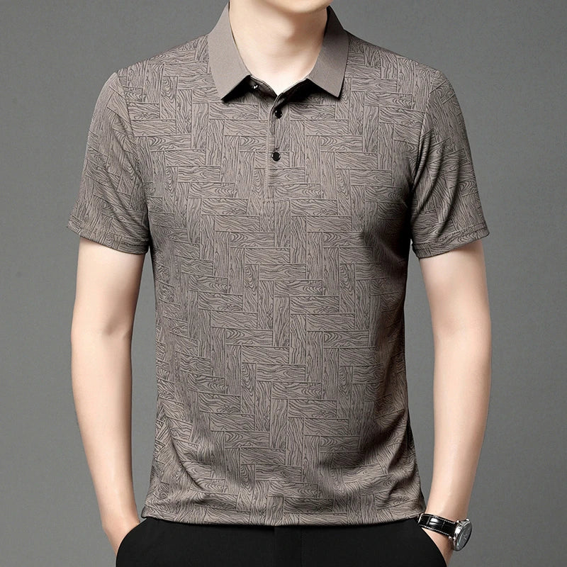 2026 Summer New Men's Business Print Short Sleeved POLO Shirt Comfortable and Cool Casual Fashion T-shirt