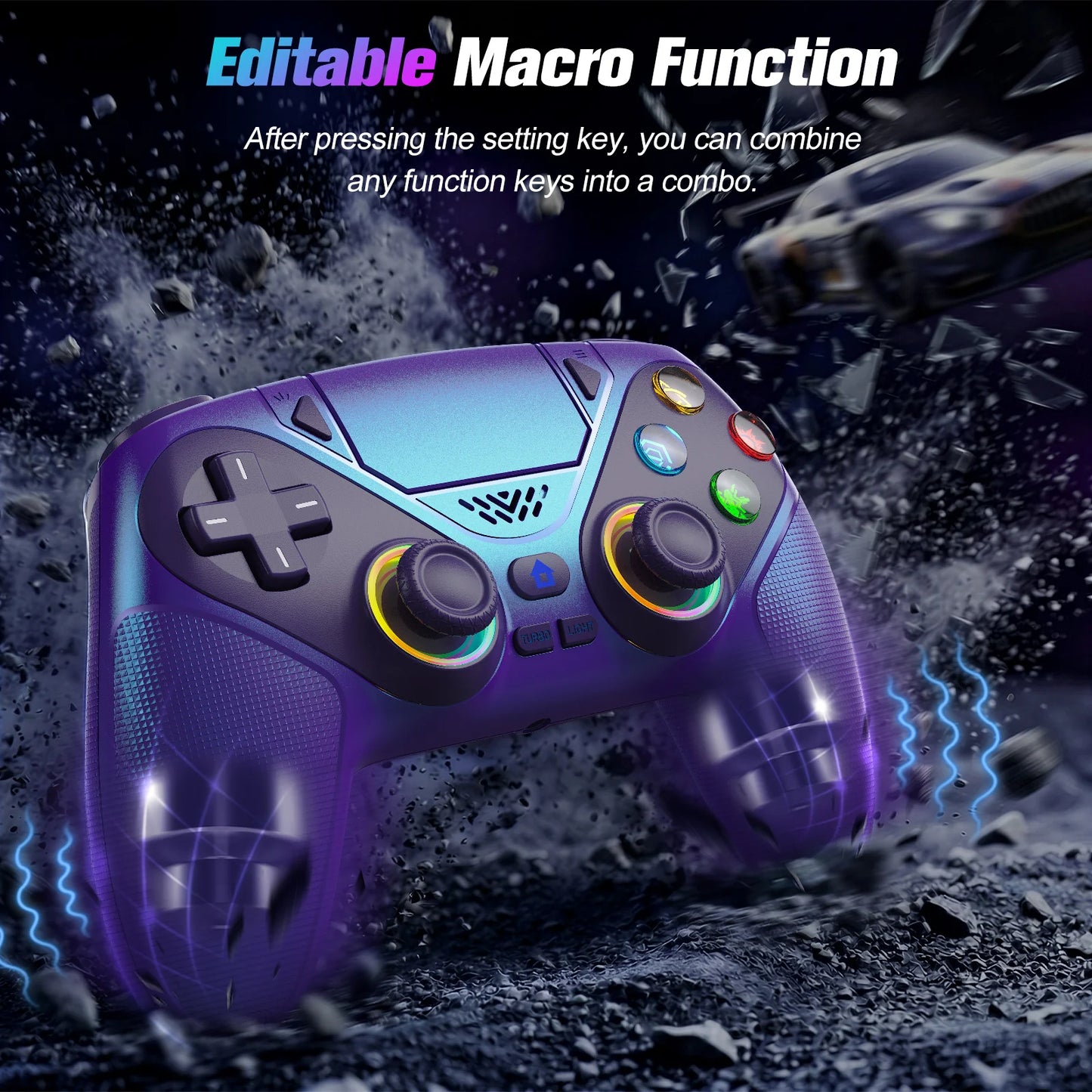 For Playstation 5/PS5/PS4/PC Game Controller,6 Axis Gyro RGB Wireless Gamepads 4-Level Shock Turbo Programmable Gaming Joystick
