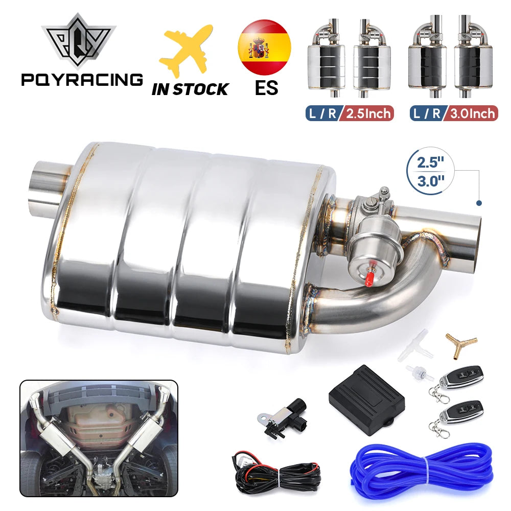 Stainless Steel 2.5" 3" 3.5" IN/OUT Tip On Single Exhaust Muffler Dump Valve Exhaust Cutout with Wireless Remote Controller Set