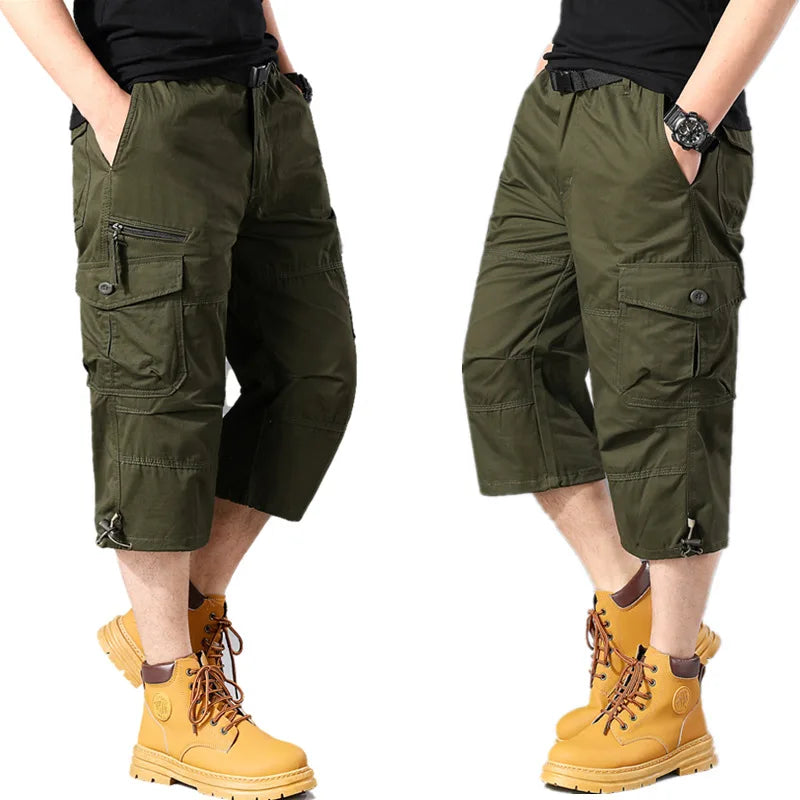 Men's Cargo Shorts — Loose Elastic-Waist Multi-Pocket Casual Shorts