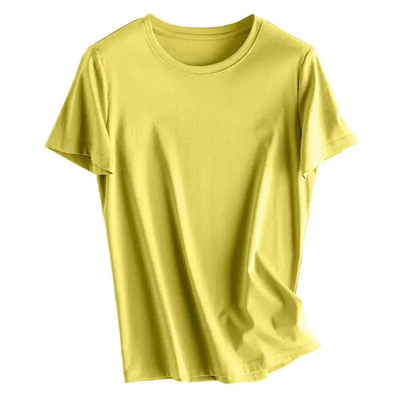 Women's Luxury Mulberry Silk Cotton T-Shirt – Loose Round Neck Short Sleeve Solid Basic Top