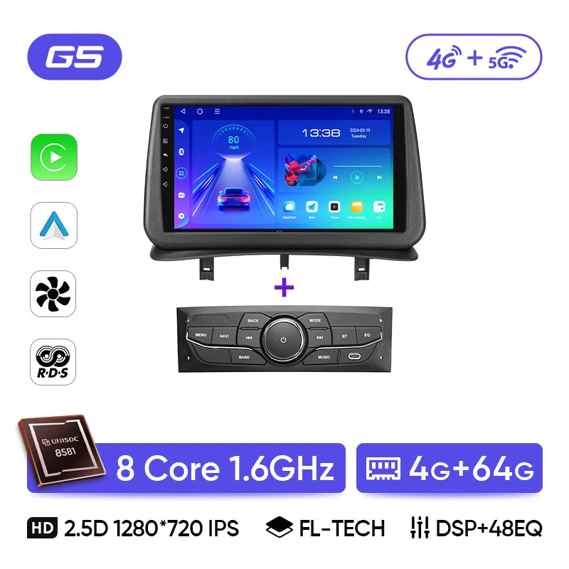 Car Stereo with Apple CarPlay & Android Auto, Compatible with Renault Clio 3 (2005-2014)