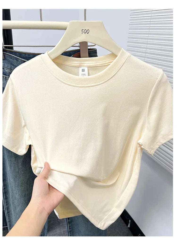 Women's Solid Short Sleeve Tee — Casual Y2K Top