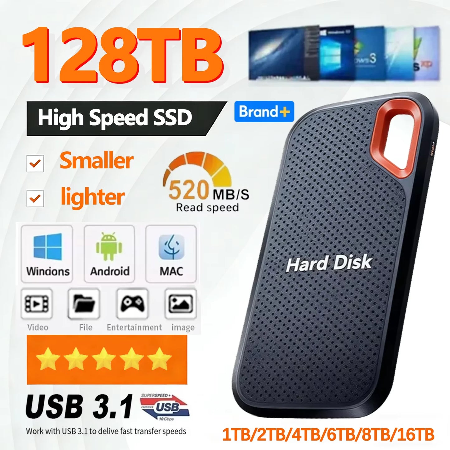 Portable SSD 1TB Original High Speed Hard Disk 4TB External Hard Drive 256TB USB3.1 Solid State Disk for Laptop/Phone/MAC/PC