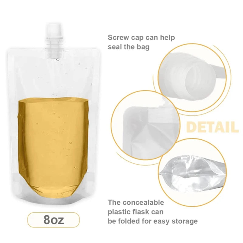 100ml-500ml Travel Drink Spout Pouches Transparent Plastic Bags Sealed Juice Storage Beverage  Ice Cold Drink Pouch Portable