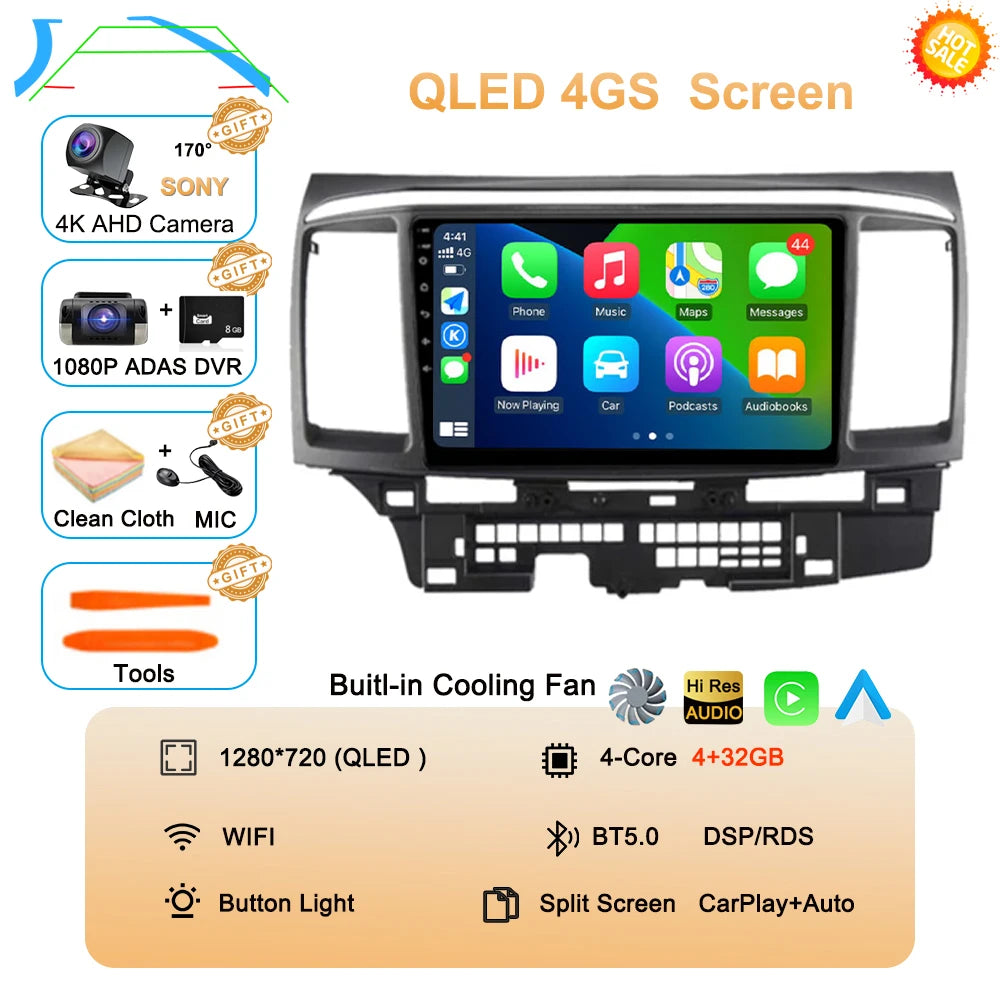 Android 16 Car Radio For Mitsubishi Lancer 10 CY 2007 - 2017 Multimedia Video Player 2 din WIFI+4G Navigation GPS Stereo Carplay