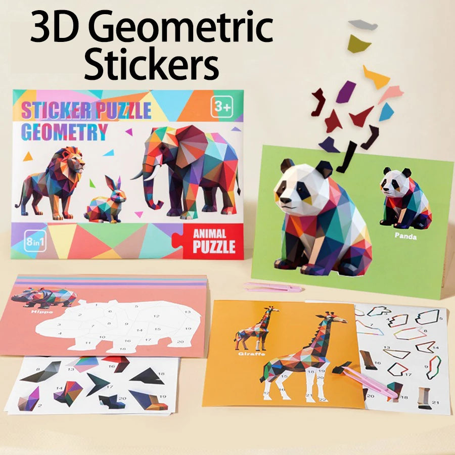 3D Puzzle Stickers DIY Craft Kits Animal Collage 5 Themes Back-to-School Gift Creative Educational 9-PCS Kit with Clips
