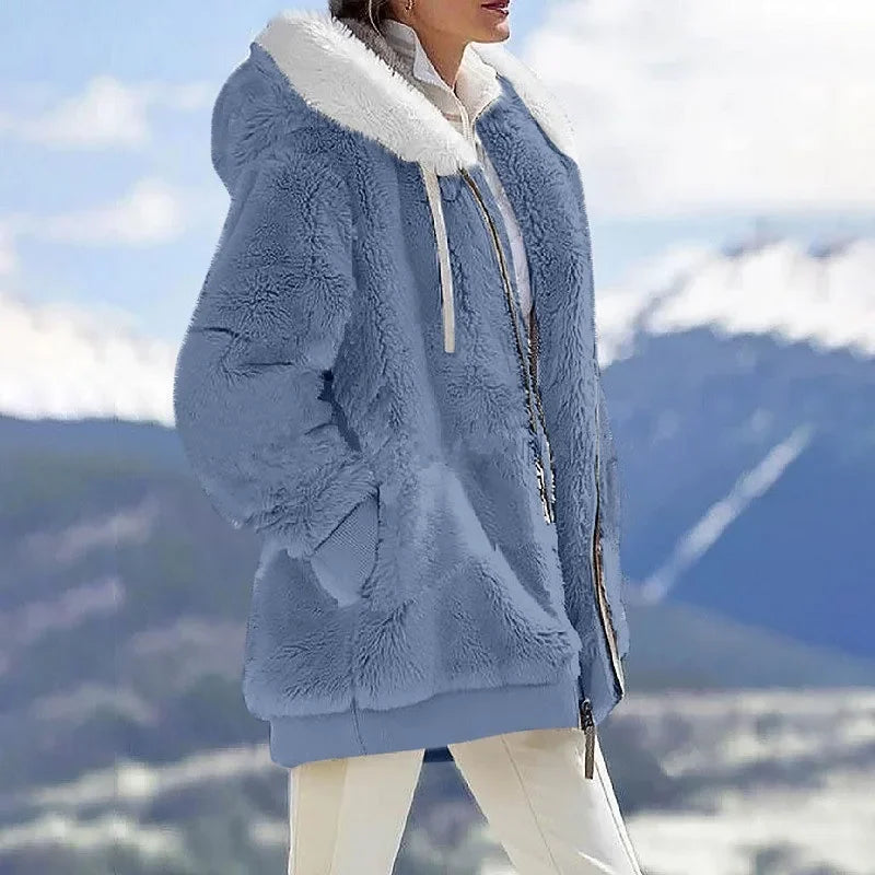 Women's Hooded Fleece Zip Jacket, Casual Winter Coat