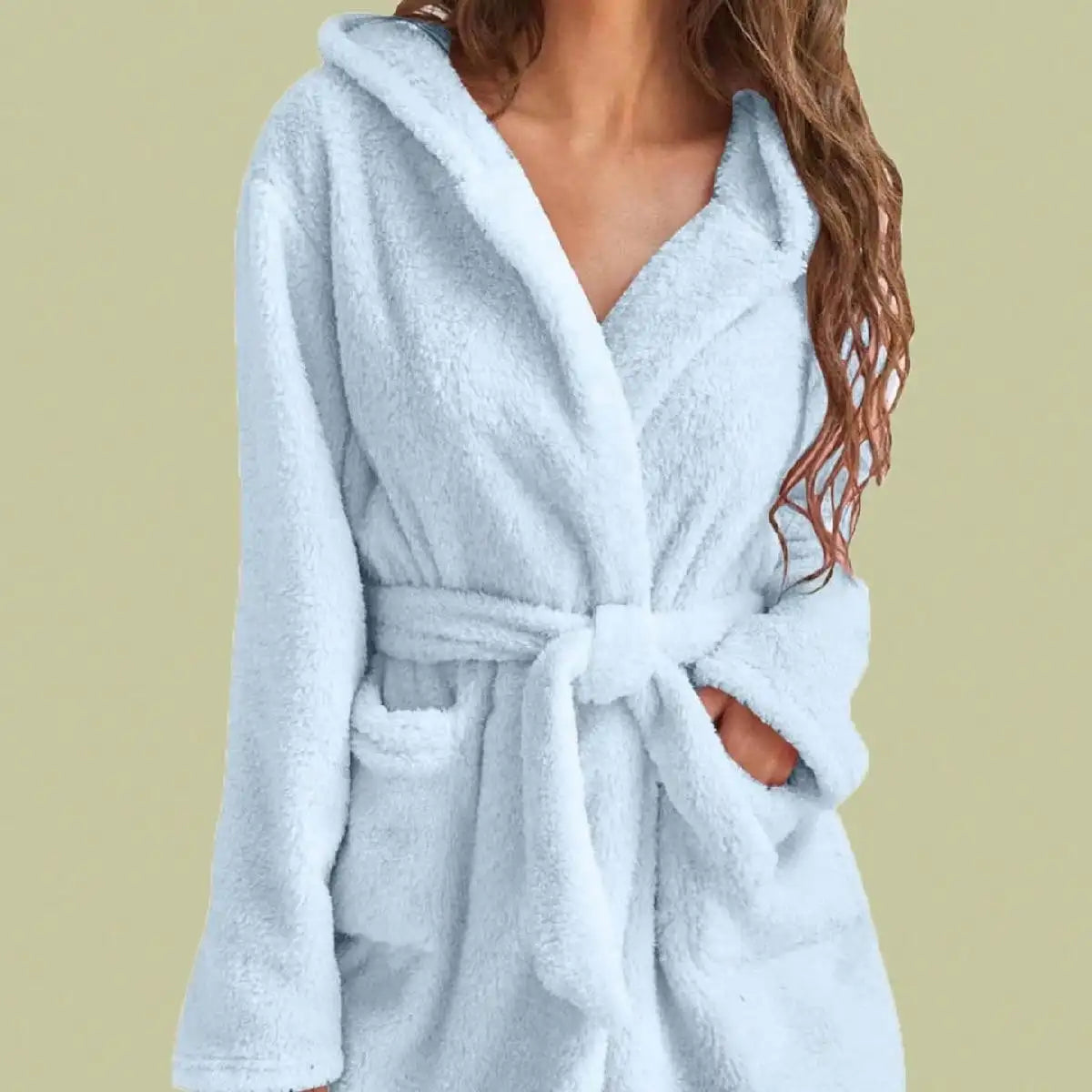 Women's Hooded Fleece Robe with Belt