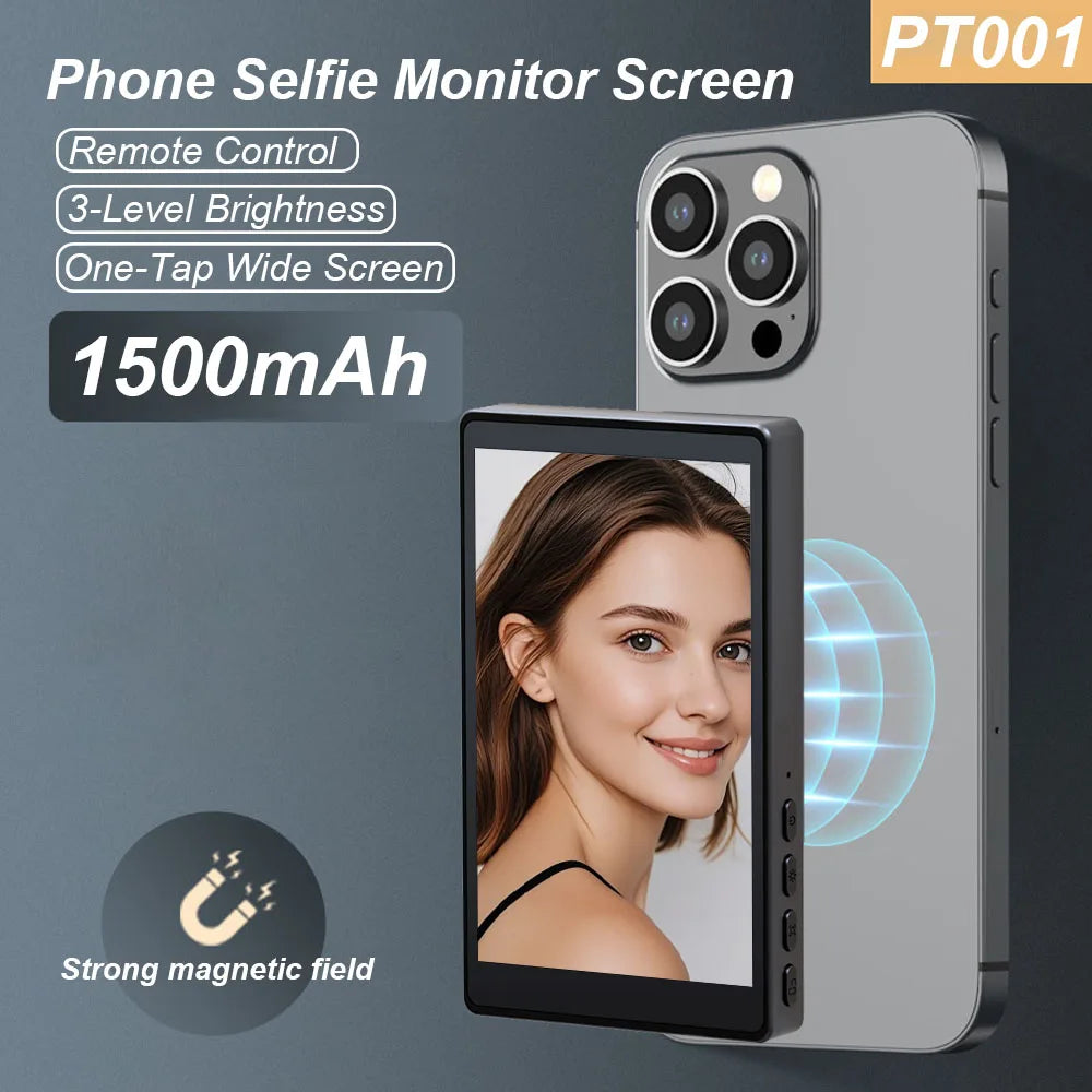 Magnetic Phone Selfie Monitor Screen for Smartphone Rear Camera Selfie Vlog Live Stream for iPhone Android phone