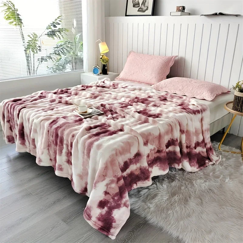 Faux Rabbit Fur Throw Blanket, Thick Plush Bed Blanket