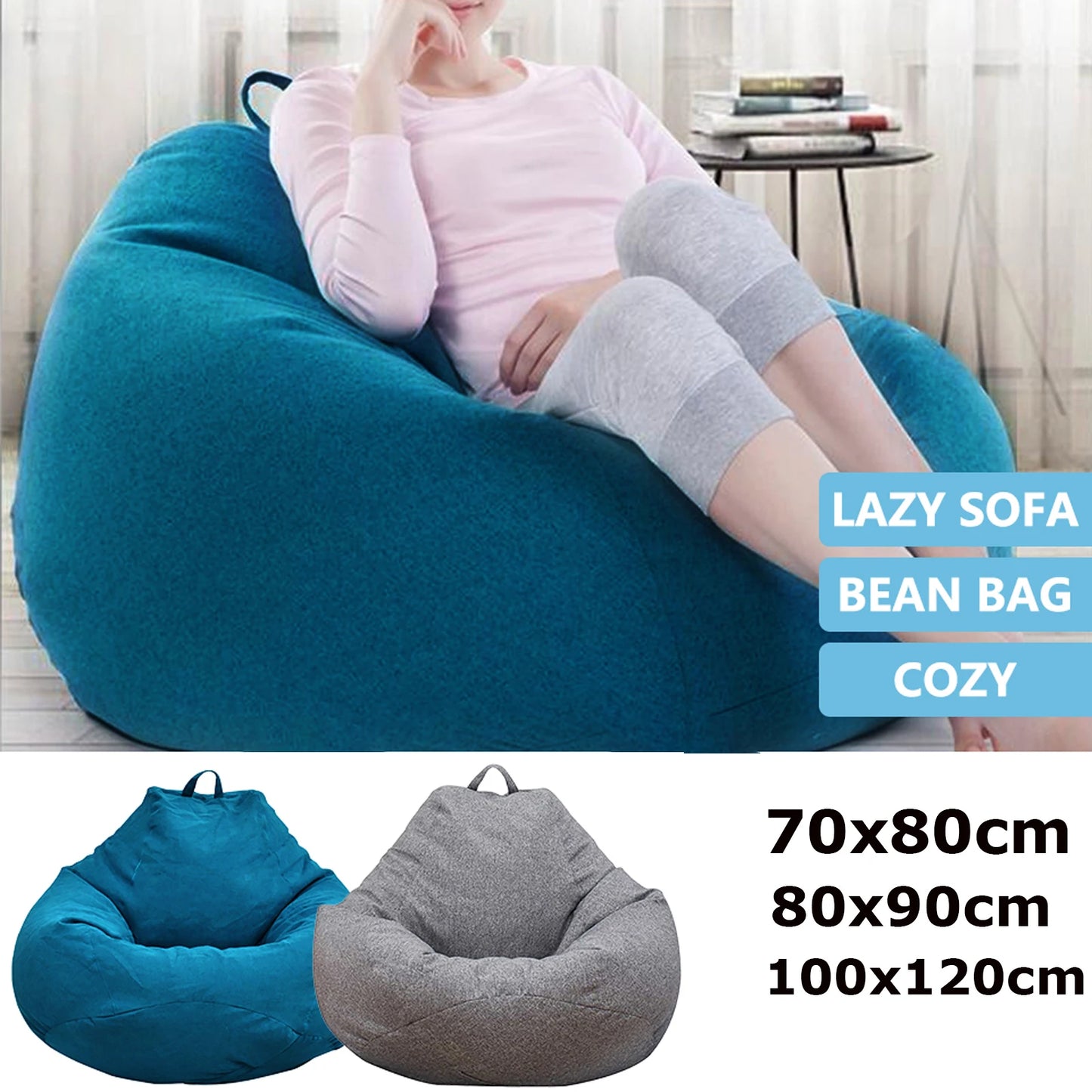 Lazy Sofa Cover Bean Seat Bag Sofa Cover Without Filler Comfortable Beanbags Living Room Pouf Puff Couch Chair Cover Removable