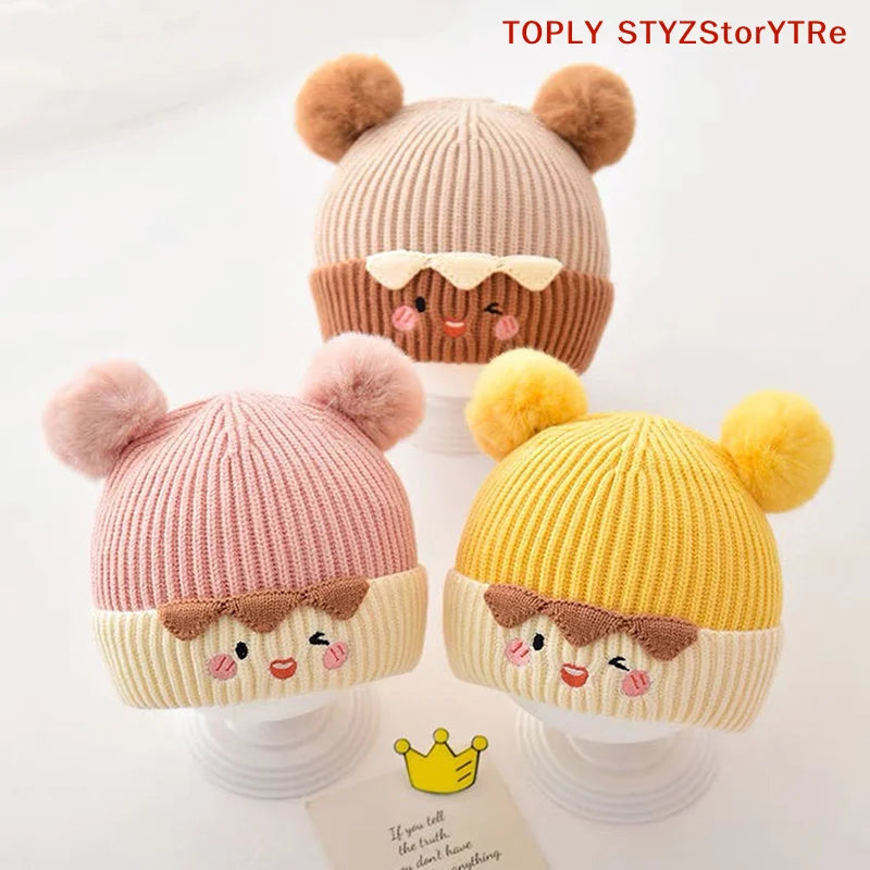 Baby Bobble Pom Pom Beanie - Knit Winter Hat for Ages 1-3