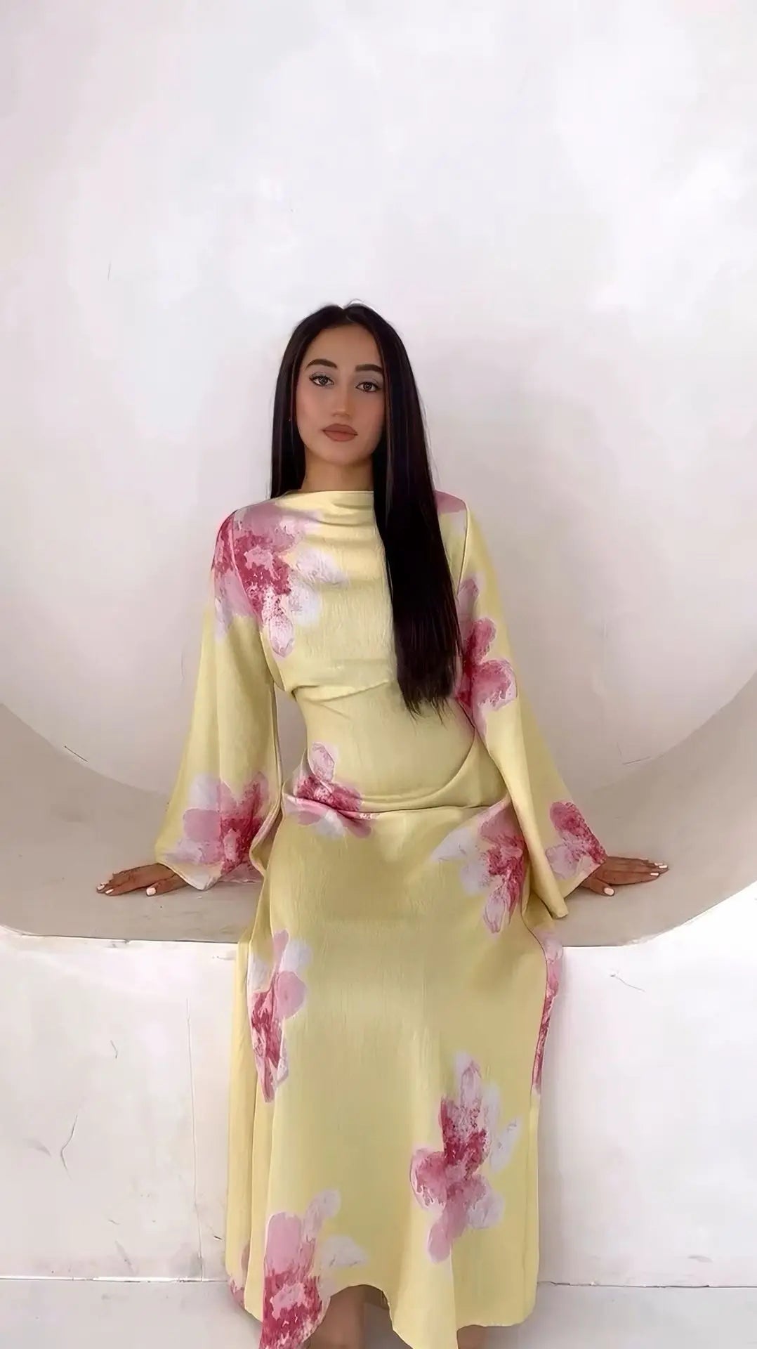 Women's Floral Print Abaya Party Dress – Muslim Kaftan Jalabiya