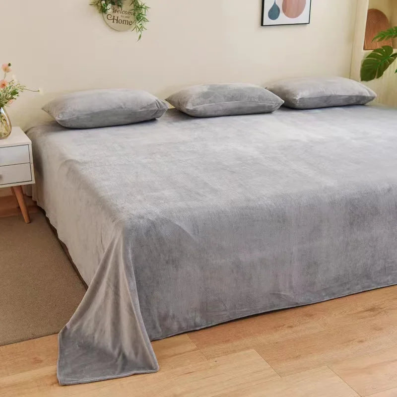 Winter Warm Thick Plush Velvet Flat Sheet Solid Color Large Size Soft Flannel Bed Sheet 350x245cm Not Including Pillowcase