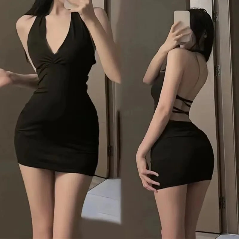 Women's Halter Backless Slim V-Neck Wrap Mini Dress – Sexy Club & Evening Dress | Multiple Colors & Sizes
