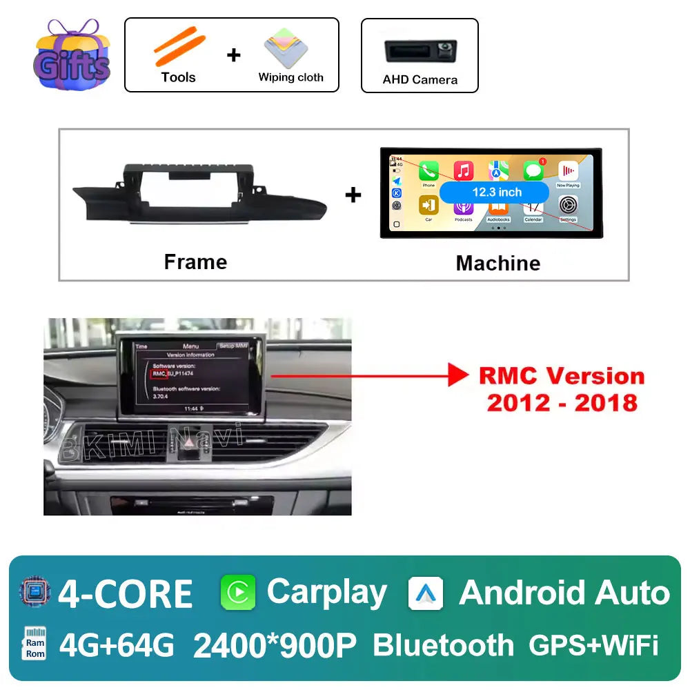 12.3" Android Screen for Audi A6 C7 & A7 (2012–2018) — Wireless CarPlay, Android Auto, QLED, GPS, WiFi
