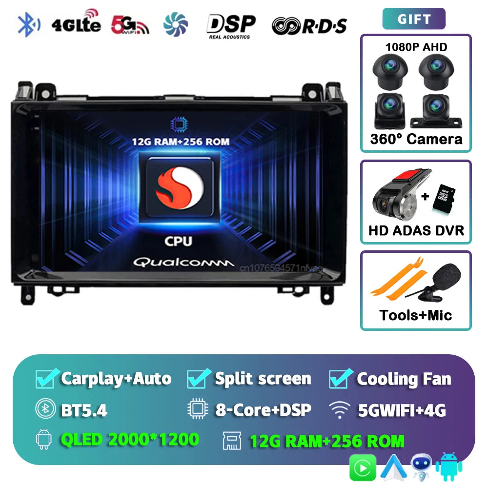 Android 16 For Benz Sprinter Volkswagen Crafter 2006 - 2016 2K QLED Android Car Radio Multimedia Video Player GPS stereo CarPlay