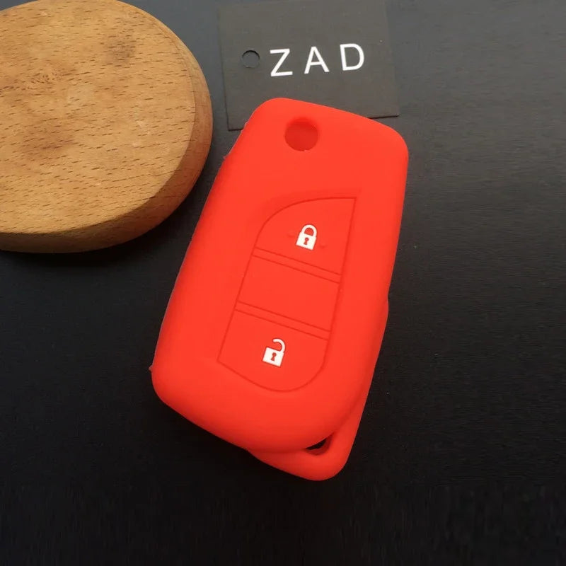 ZAD Silicone rubber car key cover case shell set protector fob for Toyota aygo Yaris Highlander Camry RAV4 2 button key  holder