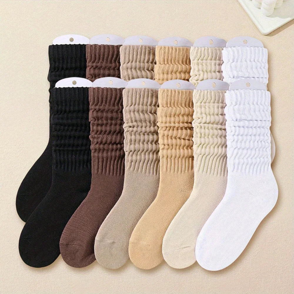 6-Pair Pleated Crew Socks – Soft Casual Cotton-Blend Set