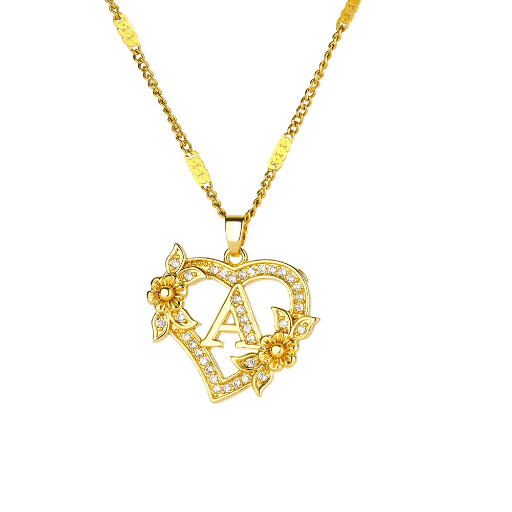 Initial Heart Necklace – Gold-Tone A-Z Letter Pendant
