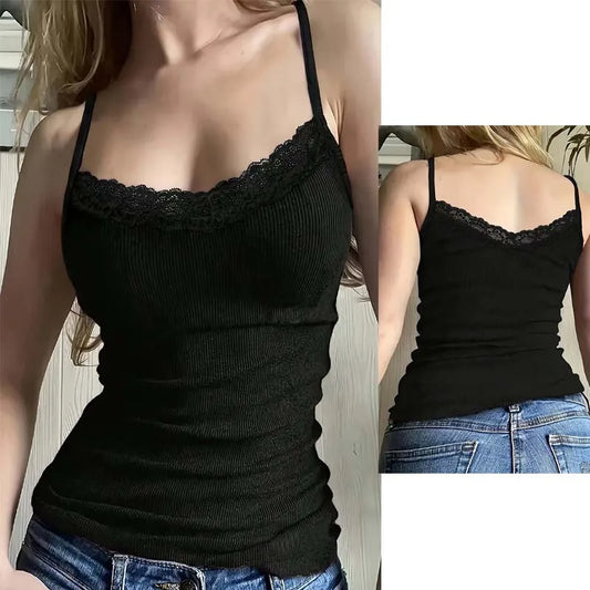 Women's Black Lace Sleeveless Vest - Solid Color Top - photo 4