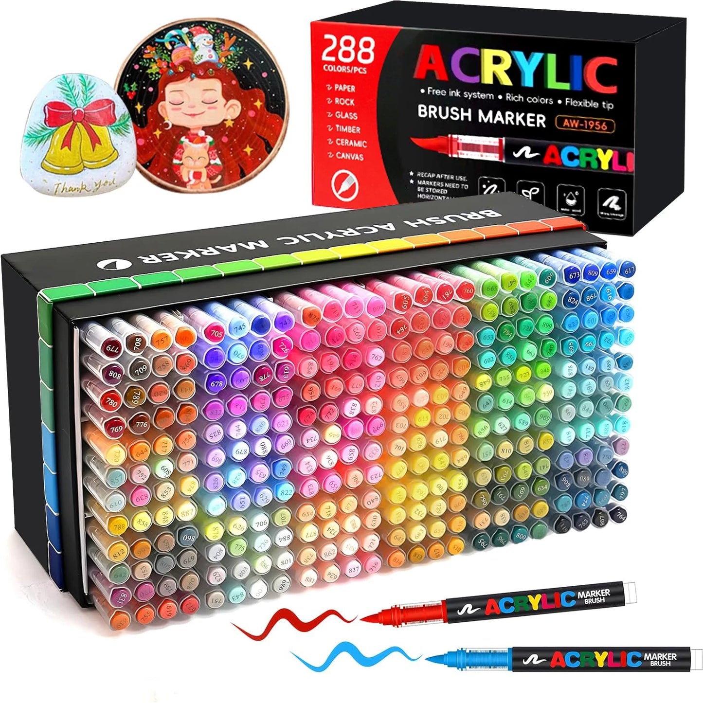 12-366 Colors Acrylic Painting Marker Waterproof Acrylic Brush Marker Professional Acrylic Marker Set DIY Coloring Art Supplies