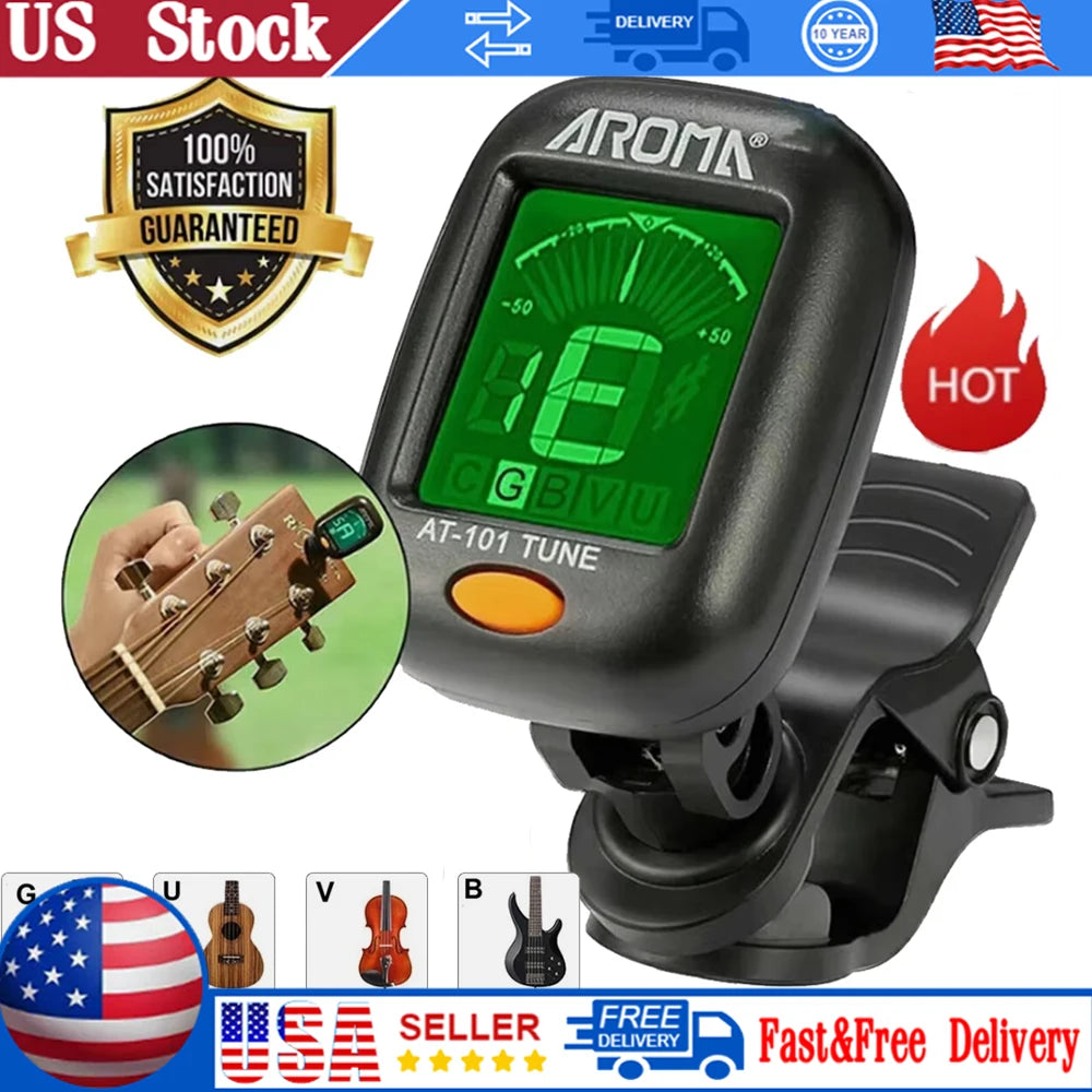 2026 New Guitar Tuner AT-01A/101 Foldable Rotatable Clip-on Tuner High Sensitivity for Bass Ukulele Chromatic Guitar Accessories