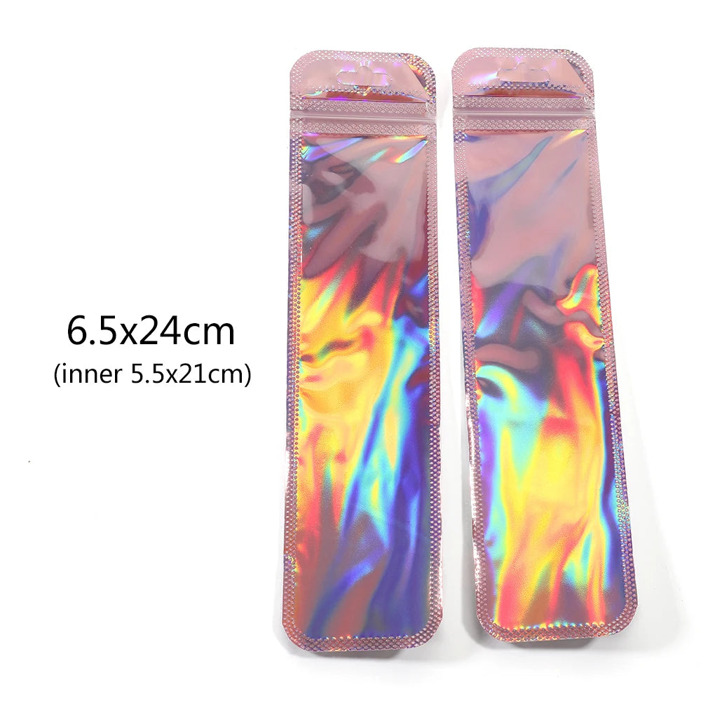 50pcs/lot Pink Laser Ziplock Bags Reusable Plastic Transparent Bags for Jewelry Packaging Cosmetic Retail Display Bags