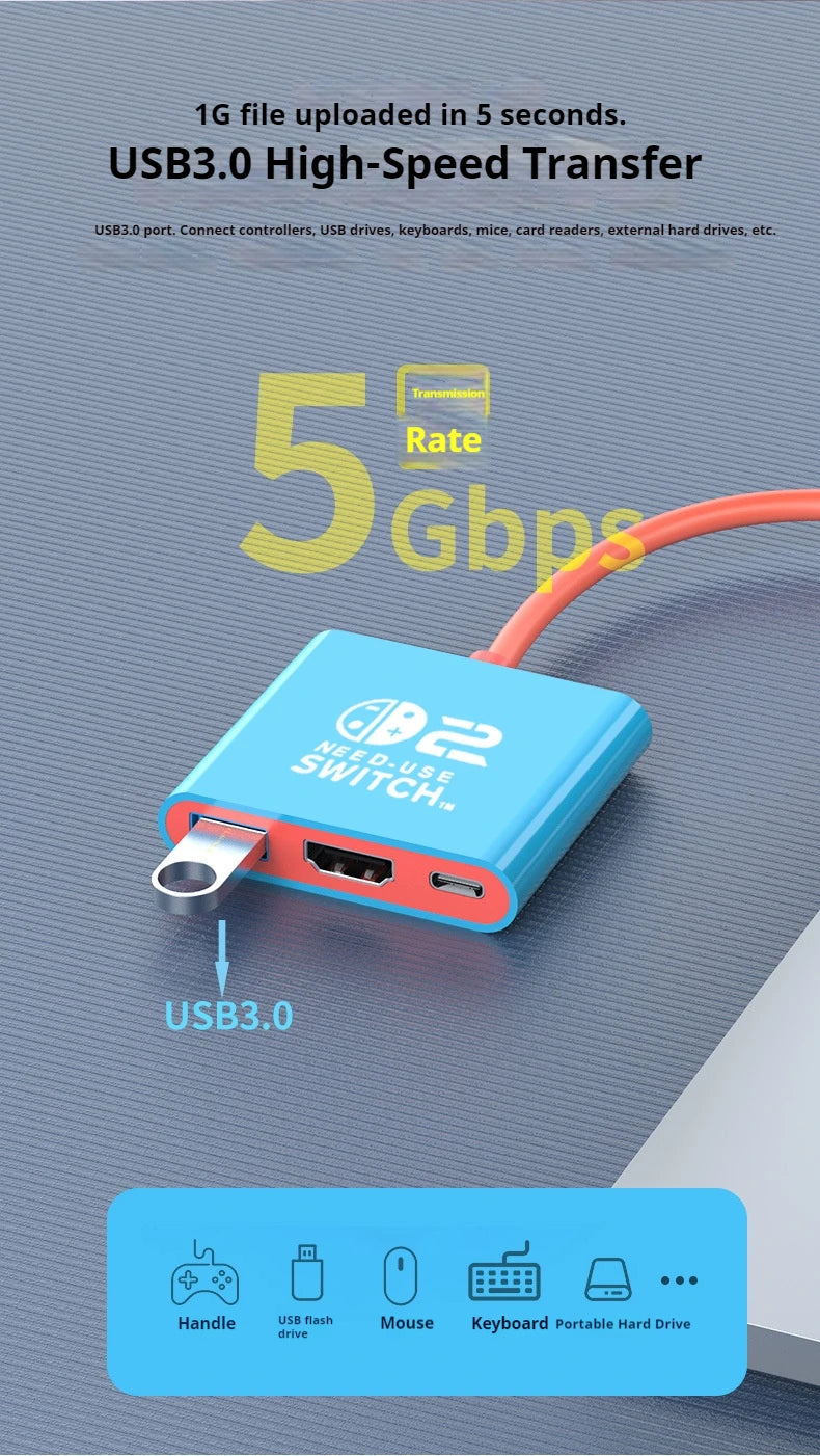 Docking Station for Nintendo Switch 2,4K 60Hz TYPE-C Hub with HDMI and USB-C 3.0 PD100W Charge Perfect for Switch 2/Switch/OLED