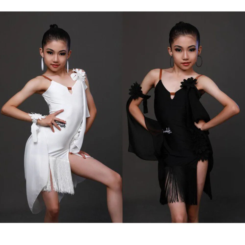 Girls Latin competition dress with fringe skirt