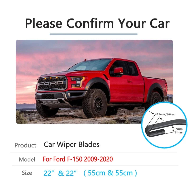 Front Windshield Wiper Blades for Ford F-150 / Raptor 2009–2020