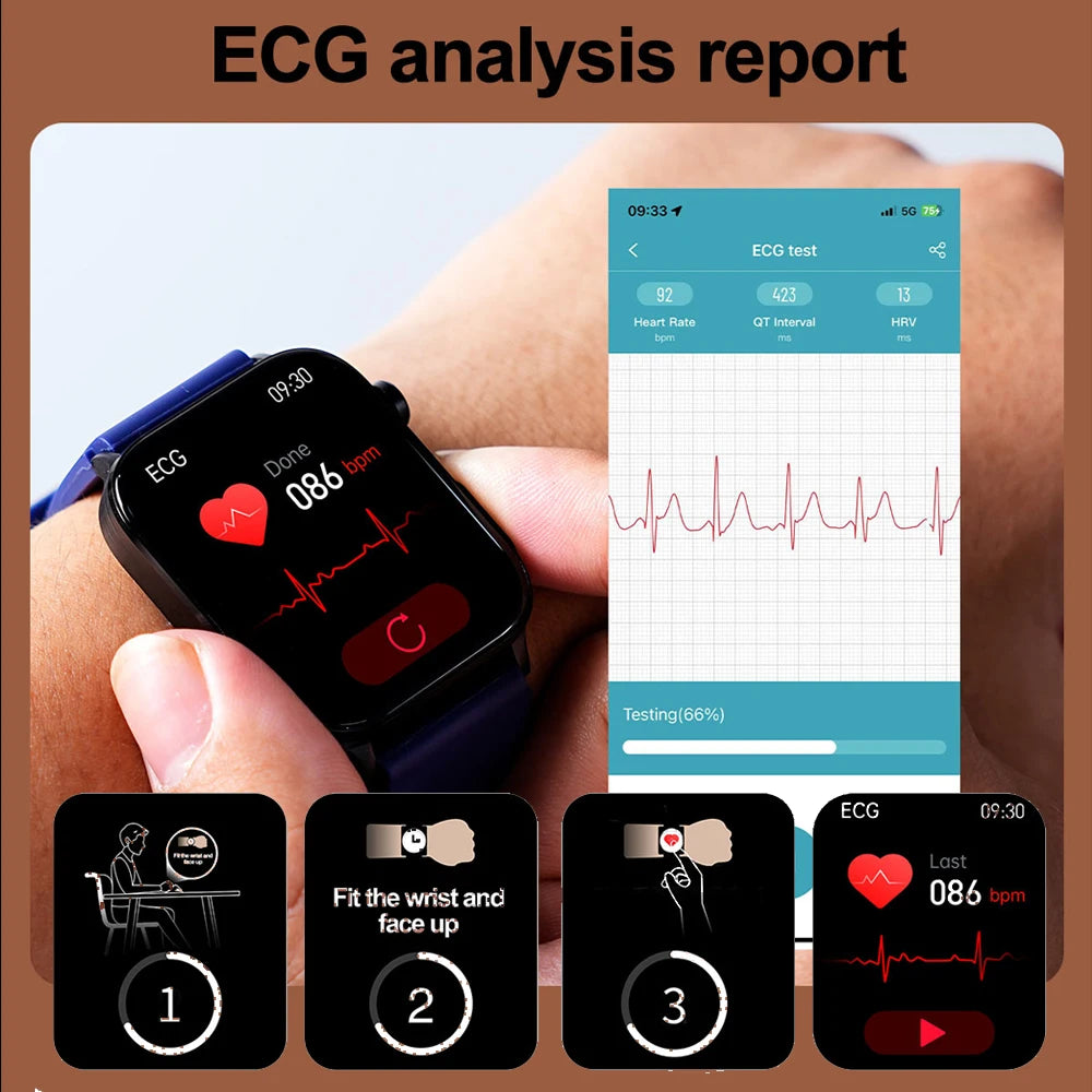 2026 New Al Science Diagnosis Blood Lipids Uric Acid Blood Oxygen Smart Watch Men ECG+PPG Voice Bluetooth Call Health Smartwatch