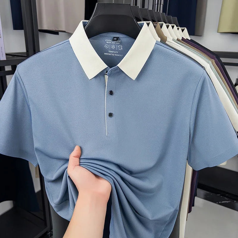 Men's Comfort-Fit Polo Shirt - Quick-Dry Contrast Collar, All Seasons