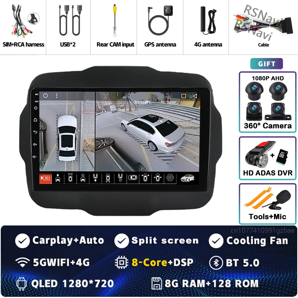 Android 16 For Jeep Renegade 2016 - 2020 2K QLED Android Car Radio Multimedia Video Player GPS AI Voice CarPlay 4G Stereo
