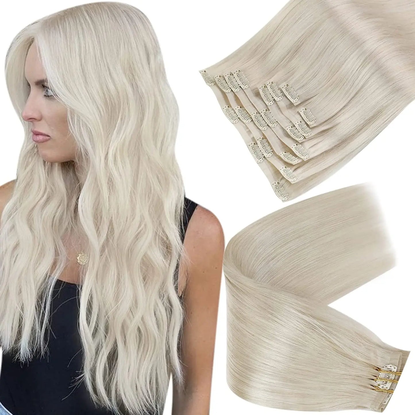 Full Shine Seamless Clip in Hair Extensions Remy Human Hair 8Pcs 120g & 80g Clip In Hair Extensions Human Hair Blonde Skin Weft