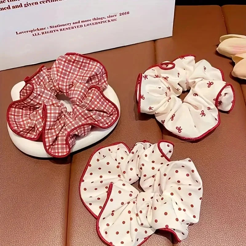 2/3pcs High End Red Cute Dot Plaid Scrunchies for Women Girls Soft Elastic Hair Ties Gentle Hair Bands Fashion Hair Accessories