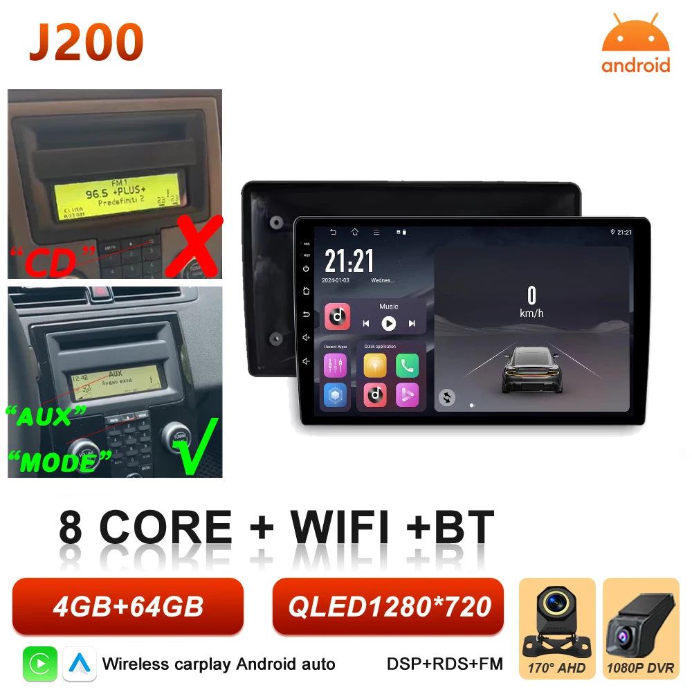 Car Stereo with Apple CarPlay & Android Auto, Compatible with Volvo C30 S40 V50 & C70