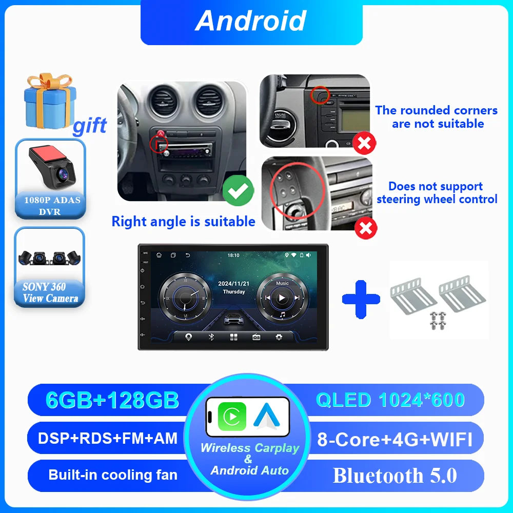 7" Android 16 Car Radio For Seat Ibiza 2000 - 2007 Wireless Carplay Auto Google Map Head Unit Rear Camera No 2 DIN DVD 4G DSP BT